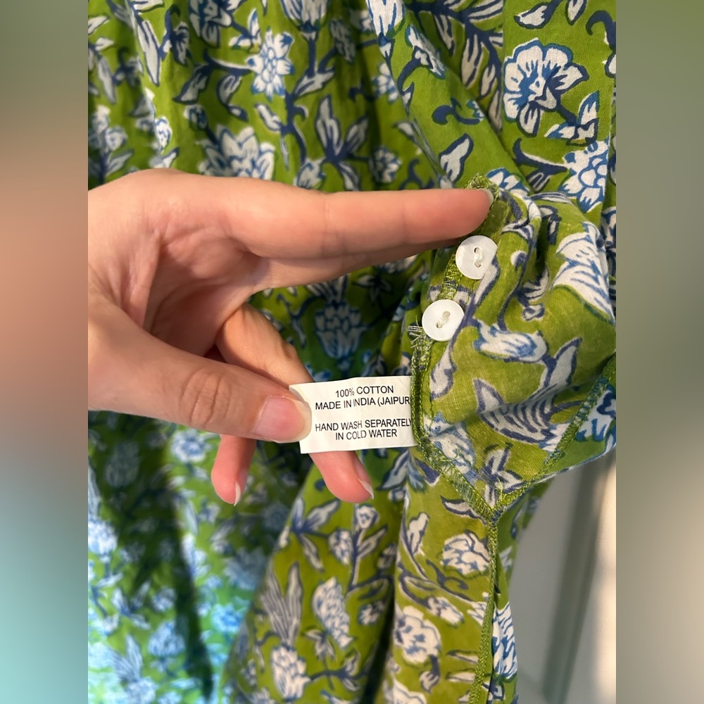 At Last Cotton Annabel Floral Green Blue Maxi Dress UK 24 (US XXL) - Picture 8 of 9